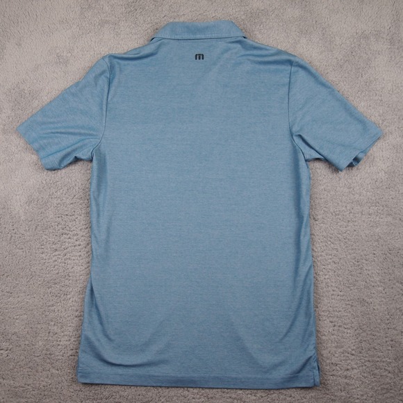 Travis Mathew Polo Shirt Men's Sz Medium Light Blue Striped Pima Cotton Golf EUC - Picture 2 of 11